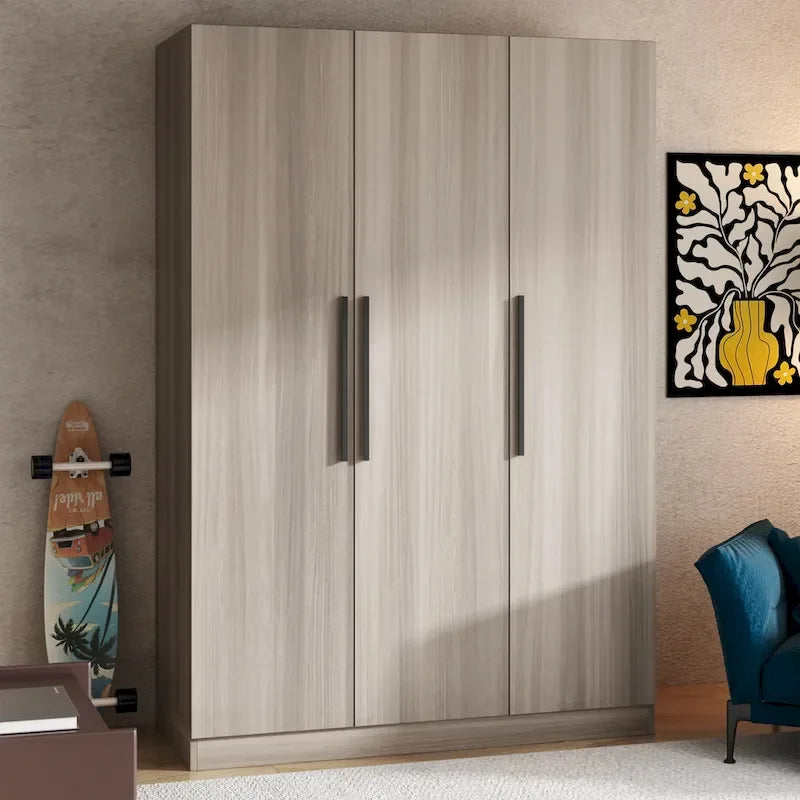 Timechee 47.2 Armoire de rangement pour vêtements avec poignées en bois massif Blanc