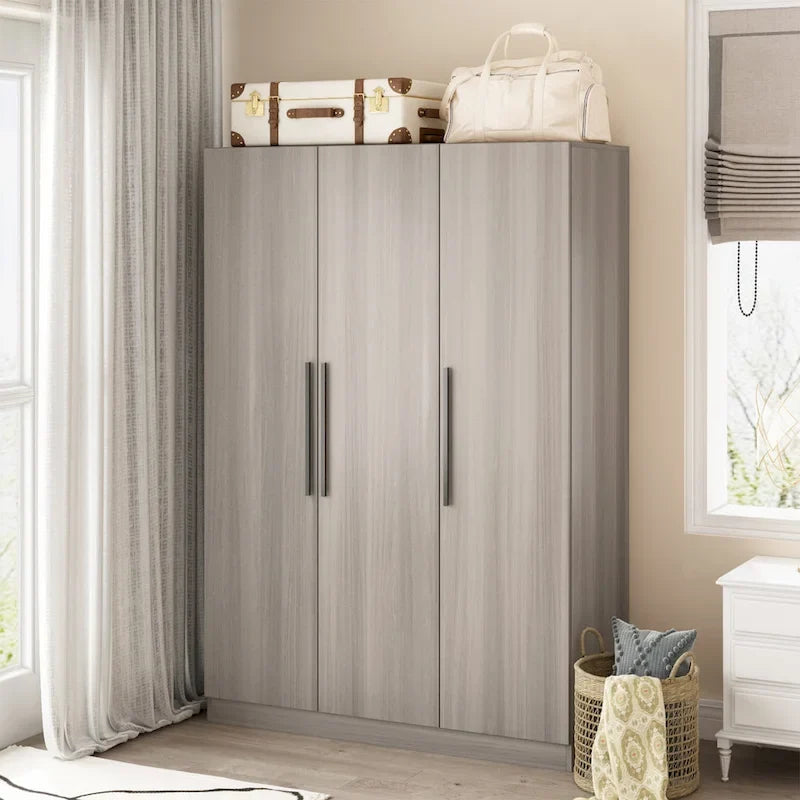 Timechee 47.2 Armoire de rangement pour vêtements avec poignées en bois massif Blanc