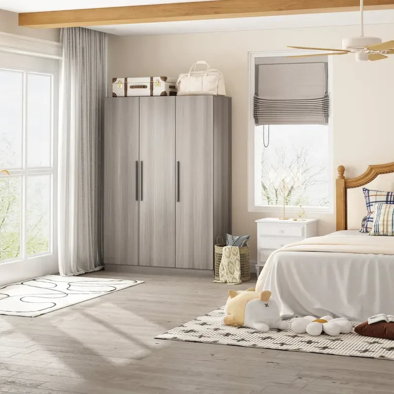 Timechee 47.2 Armoire de rangement pour vêtements avec poignées en bois massif Blanc