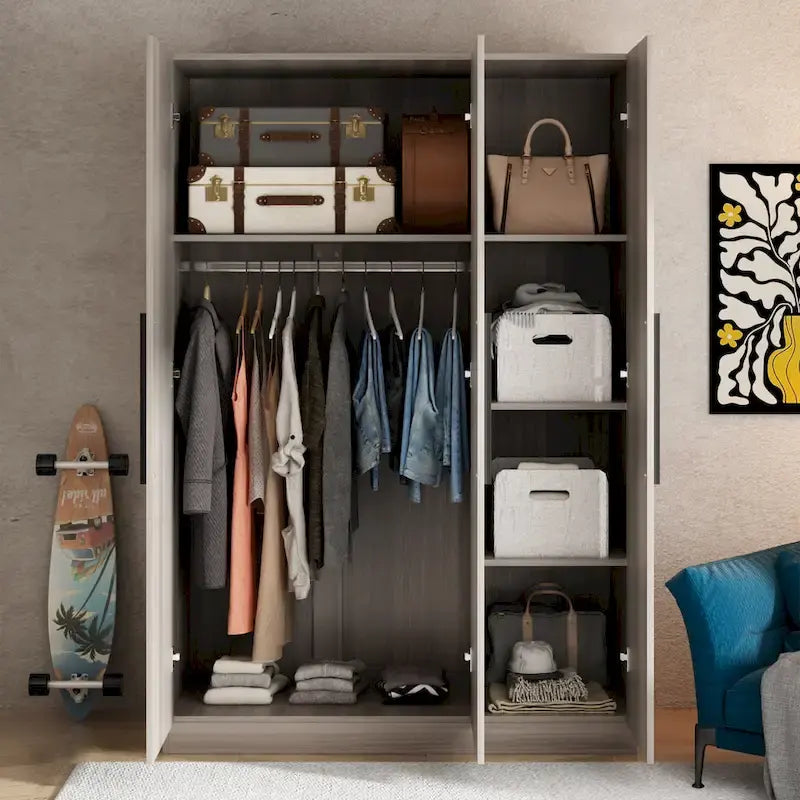 Timechee 47.2 Armoire de rangement pour vêtements avec poignées en bois massif Blanc