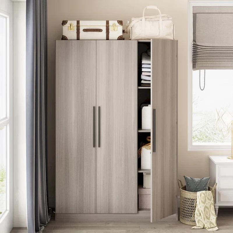 Timechee 47.2 Armoire de rangement pour vêtements avec poignées en bois massif Blanc