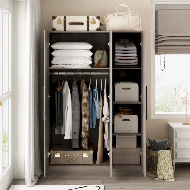 Timechee 47.2 Armoire de rangement pour vêtements avec poignées en bois massif Blanc