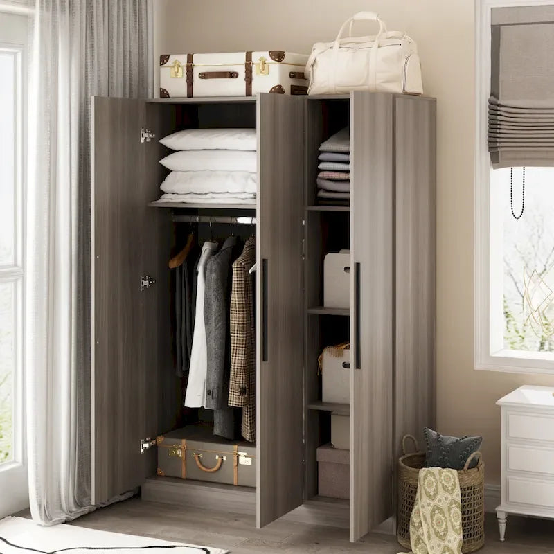 Timechee 47.2 Armoire de rangement pour vêtements avec poignées en bois massif Blanc