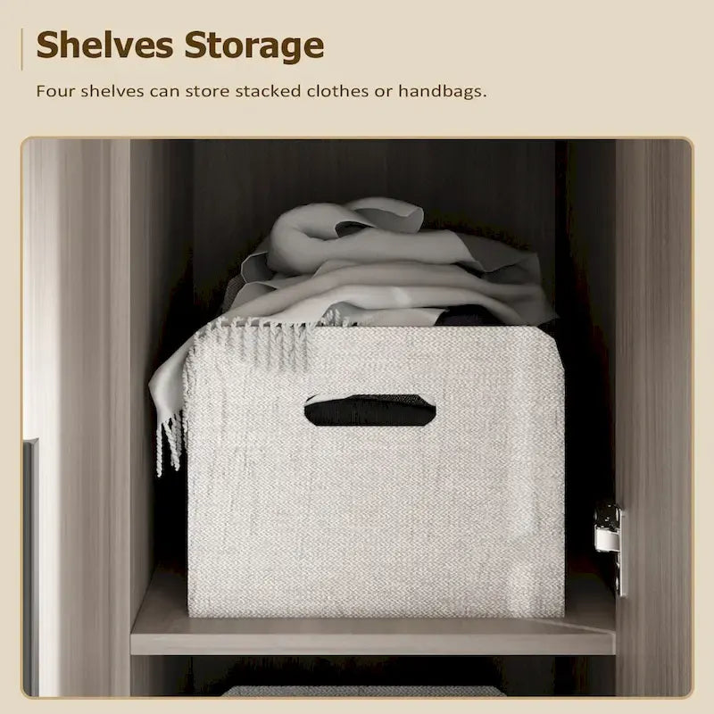 Timechee 47.2 Armoire de rangement pour vêtements avec poignées en bois massif Blanc