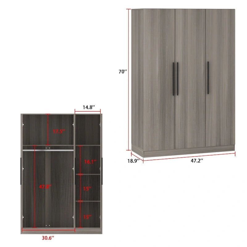Timechee 47.2 Armoire de rangement pour vêtements avec poignées en bois massif Blanc