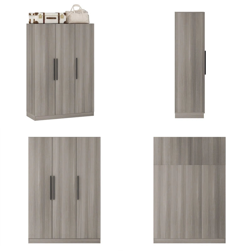 Timechee 47.2 Armoire de rangement pour vêtements avec poignées en bois massif Blanc