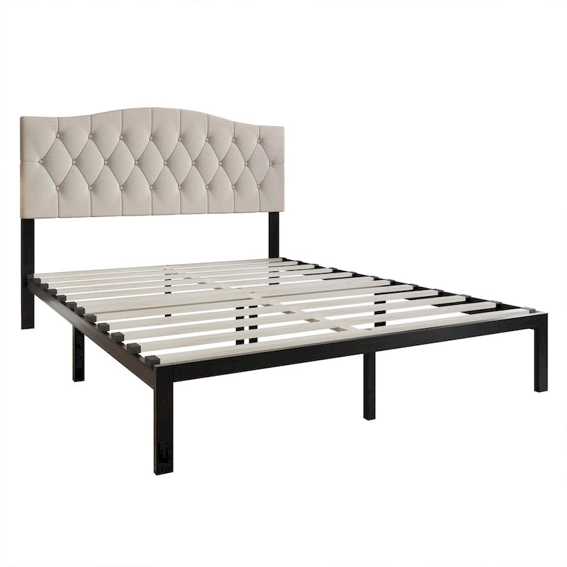 Lit Plateforme Rembourré Capitonnage Bouton Linge Classique CraftPorch