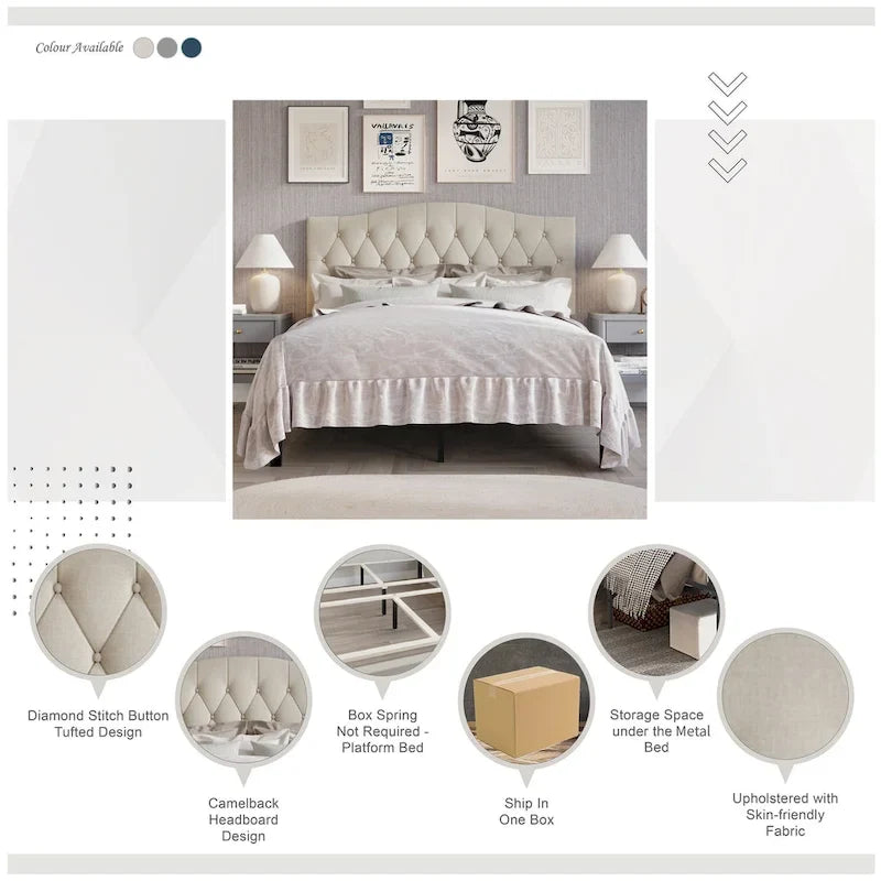 Lit Plateforme Rembourré Capitonnage Bouton Linge Classique CraftPorch