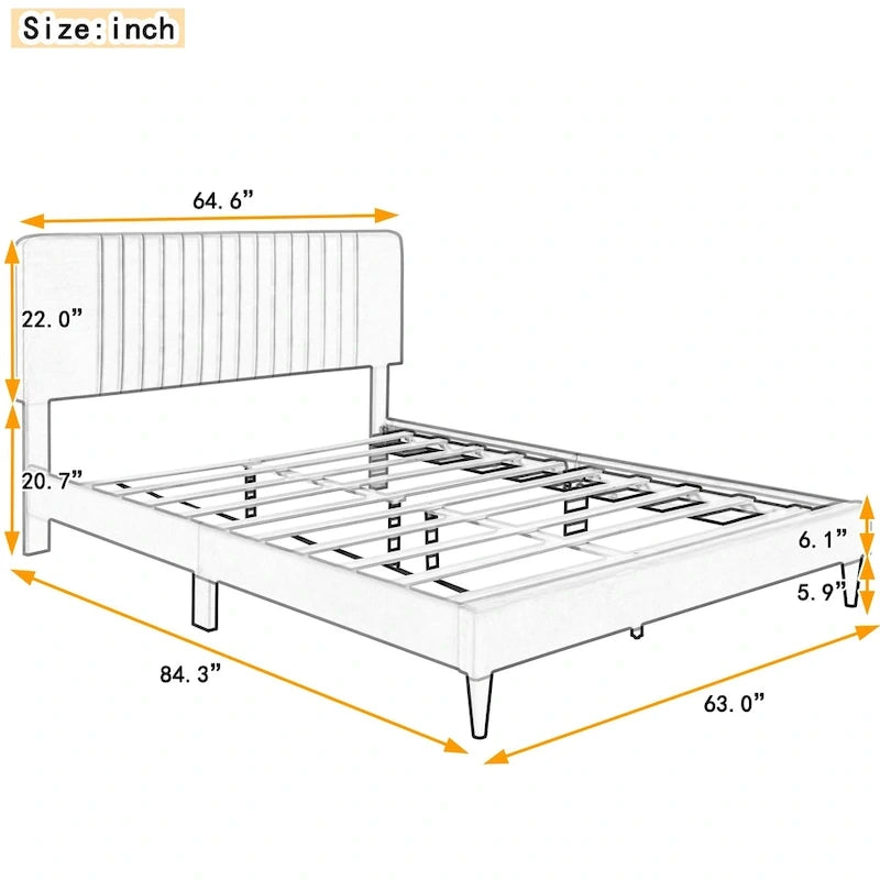 Lit plateforme rembourré Queen size
