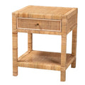 Table de chevet Adelia en rotin naturel et bois d'acajou avec 1 tiroir, style bohème moderne