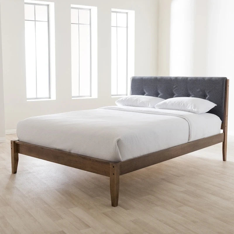 Lit plateforme Mid-Century en tissu et bois par Baxton Studio