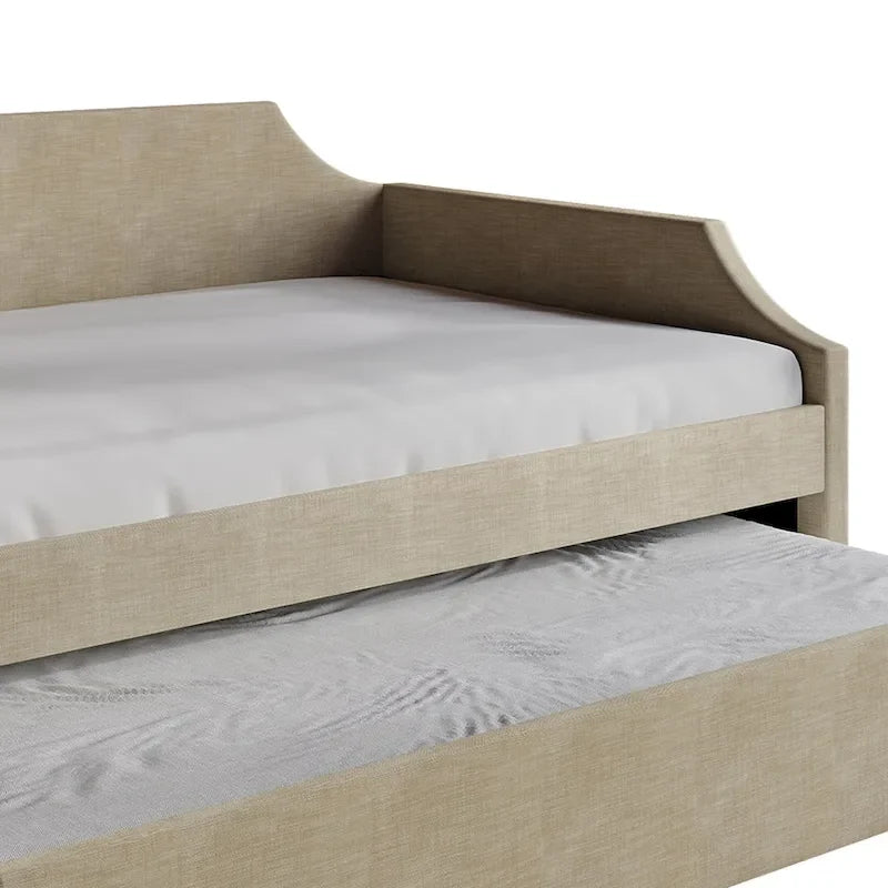 Lit de repos double en lin CraftPorch Elegance avec lit gigogne