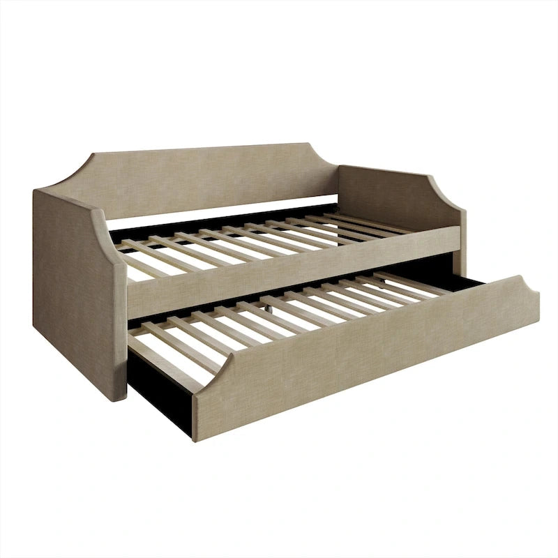 Lit de repos double en lin CraftPorch Elegance avec lit gigogne