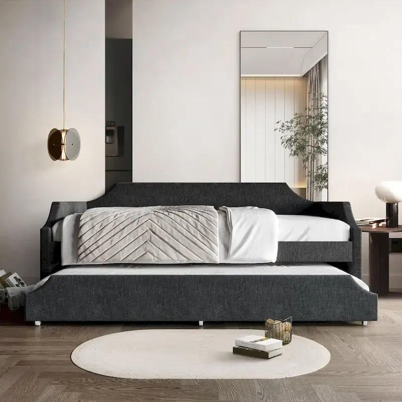 Lit de repos double en lin CraftPorch Elegance avec lit gigogne
