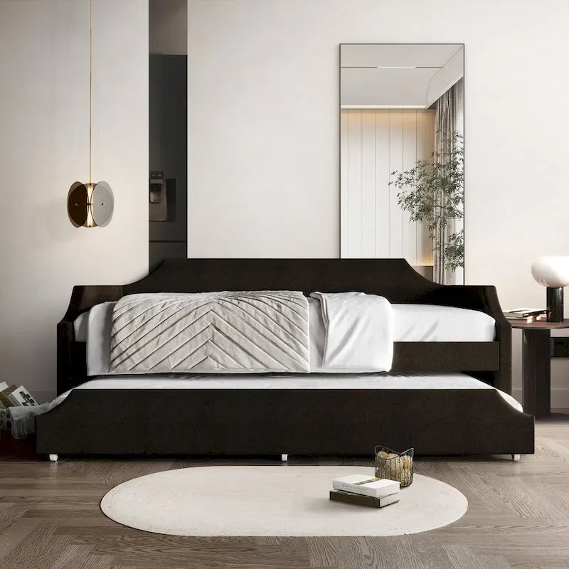 Lit de repos double en lin CraftPorch Elegance avec lit gigogne