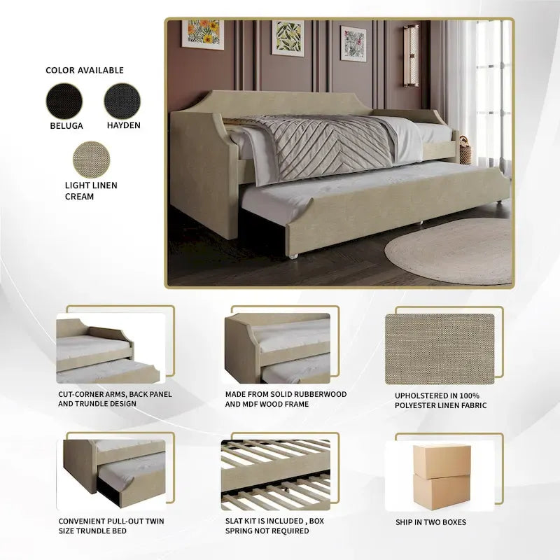 Lit de repos double en lin CraftPorch Elegance avec lit gigogne