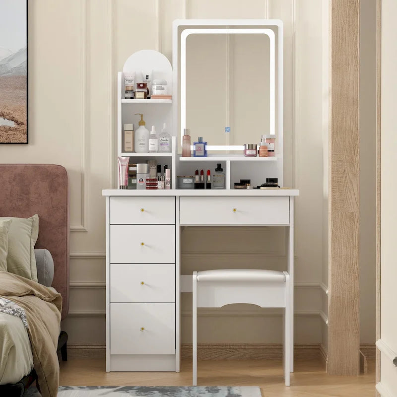 Coiffeuse de 80 cm de large avec tabouret et miroir tactile lumineux - 80W