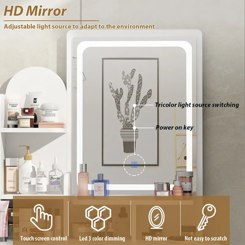 Coiffeuse de 80 cm de large avec tabouret et miroir tactile lumineux - 80W