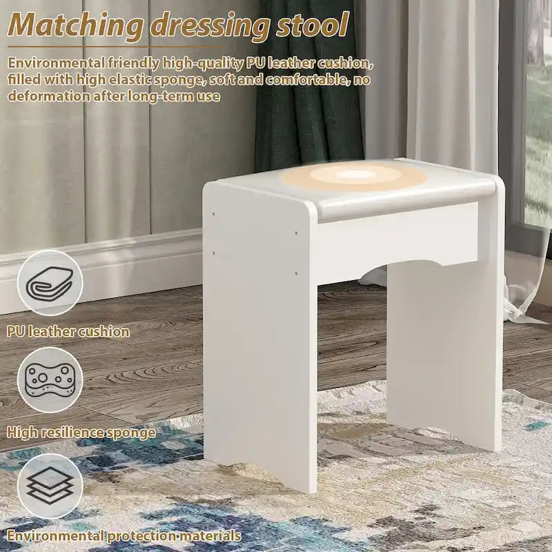 Coiffeuse de 80 cm de large avec tabouret et miroir tactile lumineux - 80W