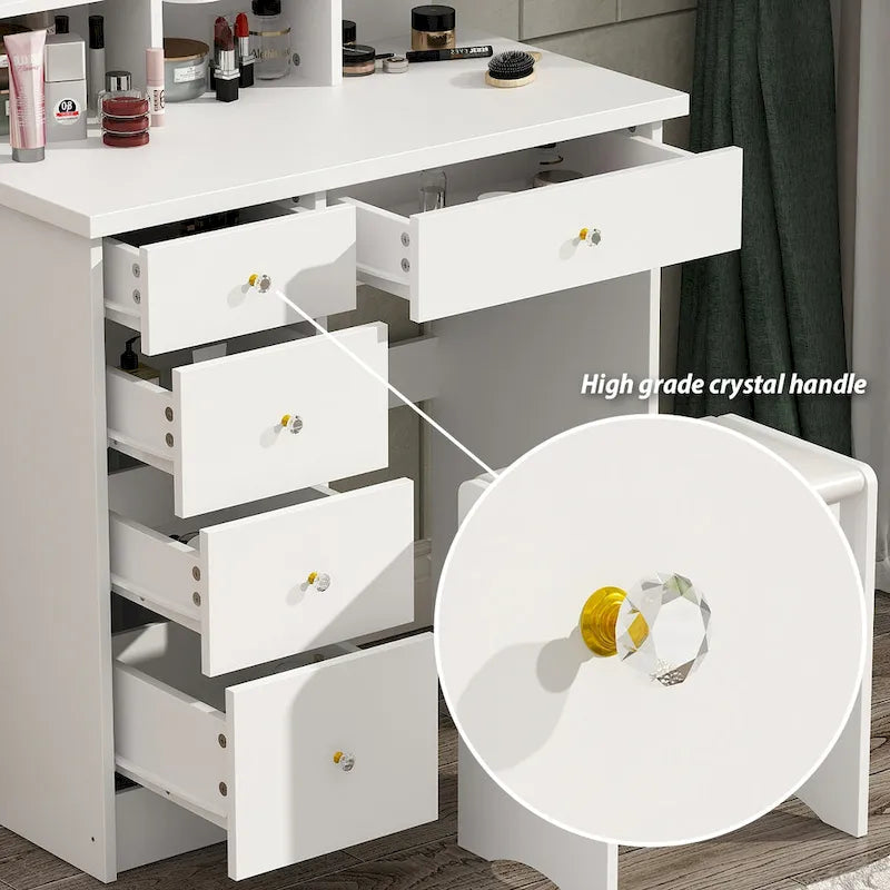 Coiffeuse de 80 cm de large avec tabouret et miroir tactile lumineux - 80W