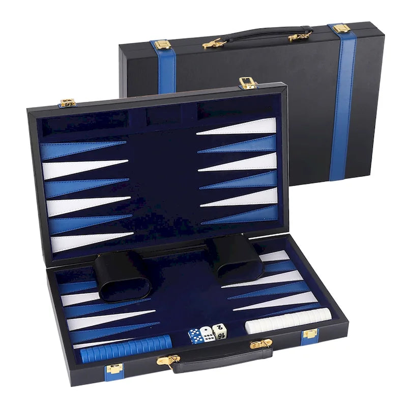 GSE 22 Jeu de Backgammon en Cuir de Qualité Supérieure, Jeu de Plateau Pliable Portable avec Pièces de Jeu - Grand