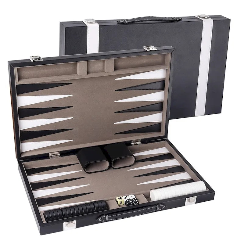 GSE 22 Jeu de Backgammon en Cuir de Qualité Supérieure, Jeu de Plateau Pliable Portable avec Pièces de Jeu - Grand