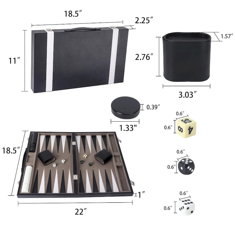 GSE 22 Jeu de Backgammon en Cuir de Qualité Supérieure, Jeu de Plateau Pliable Portable avec Pièces de Jeu - Grand