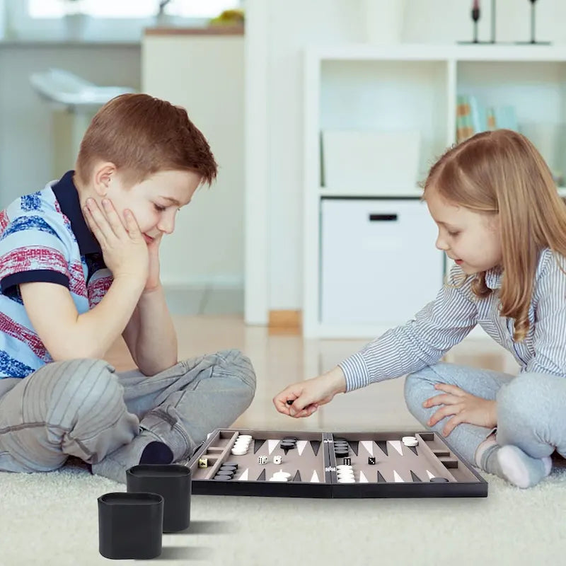 GSE 22 Jeu de Backgammon en Cuir de Qualité Supérieure, Jeu de Plateau Pliable Portable avec Pièces de Jeu - Grand