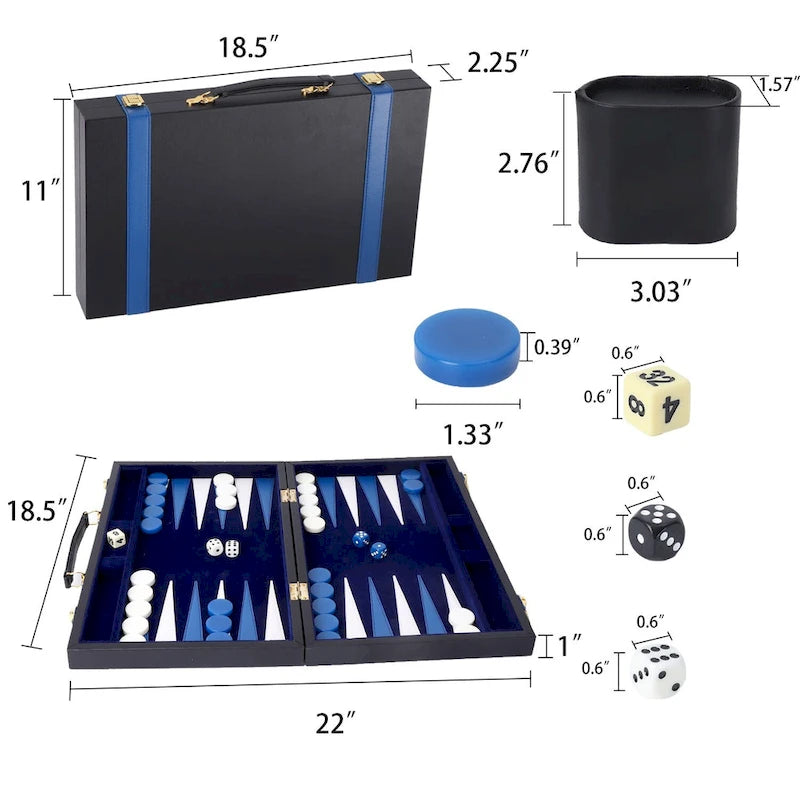 GSE 22 Jeu de Backgammon en Cuir de Qualité Supérieure, Jeu de Plateau Pliable Portable avec Pièces de Jeu - Grand