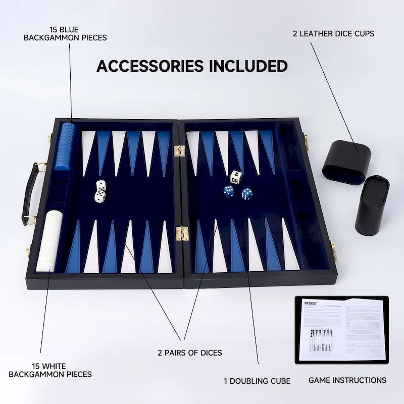 GSE 22 Jeu de Backgammon en Cuir de Qualité Supérieure, Jeu de Plateau Pliable Portable avec Pièces de Jeu - Grand