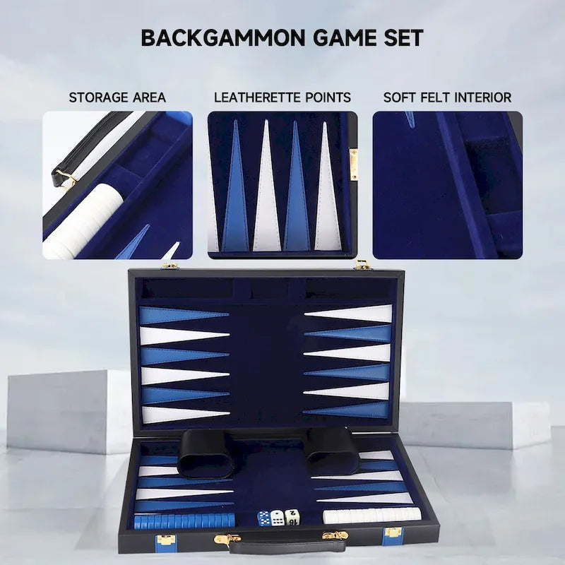 GSE 22 Jeu de Backgammon en Cuir de Qualité Supérieure, Jeu de Plateau Pliable Portable avec Pièces de Jeu - Grand