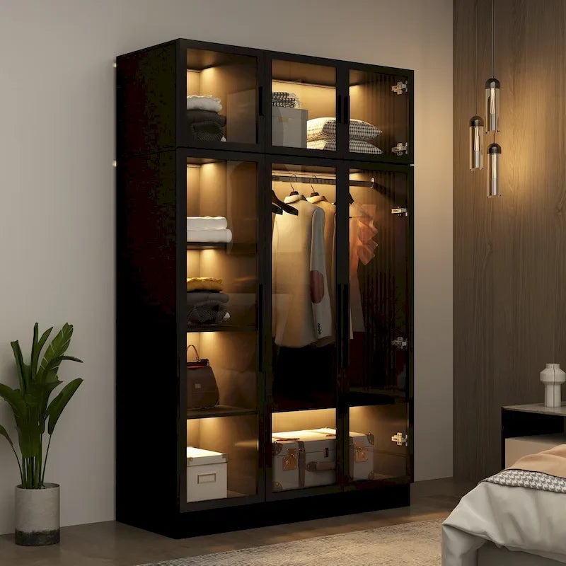 Armoire de rangement avec portes vitrées et éclairage - Meuble de présentation