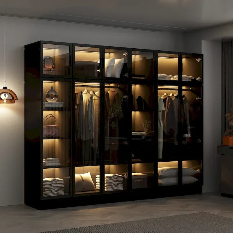 Armoire de rangement avec portes vitrées et éclairage - Meuble de présentation