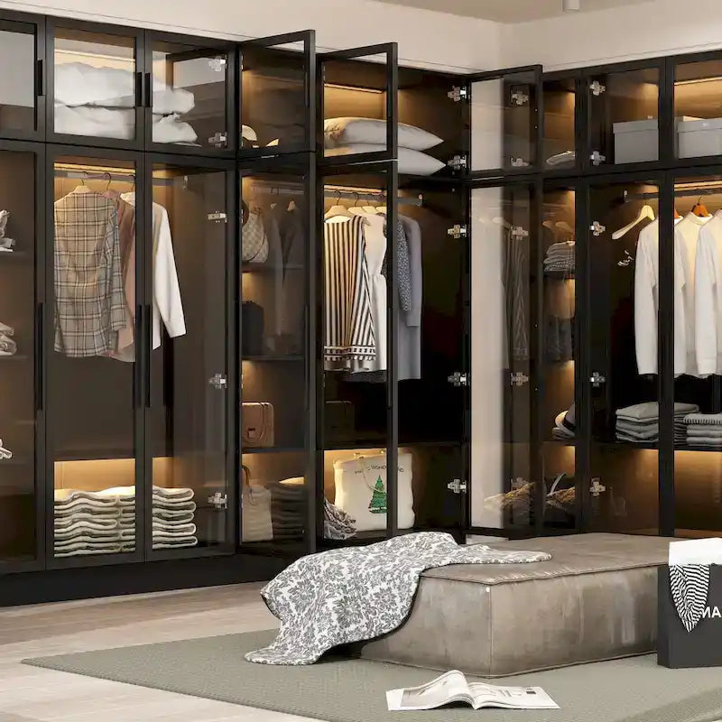 Armoire de rangement avec portes vitrées et éclairage - Meuble de présentation