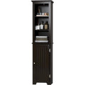 Meuble de rangement autoportant UTEX 64, armoire haute de salle de bain avec portes et étagères, tour de rangement autoportante pour le linge
