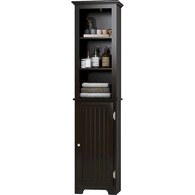 Meuble de rangement autoportant UTEX 64, armoire haute de salle de bain avec portes et étagères, tour de rangement autoportante pour le linge