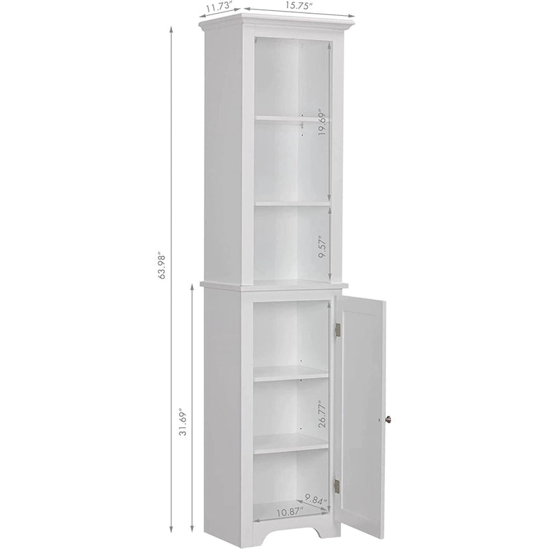 Meuble de rangement autoportant UTEX 64, armoire haute de salle de bain avec portes et étagères, tour de rangement autoportante pour le linge