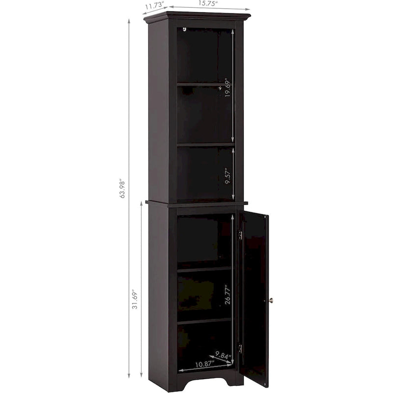 Meuble de rangement autoportant UTEX 64, armoire haute de salle de bain avec portes et étagères, tour de rangement autoportante pour le linge