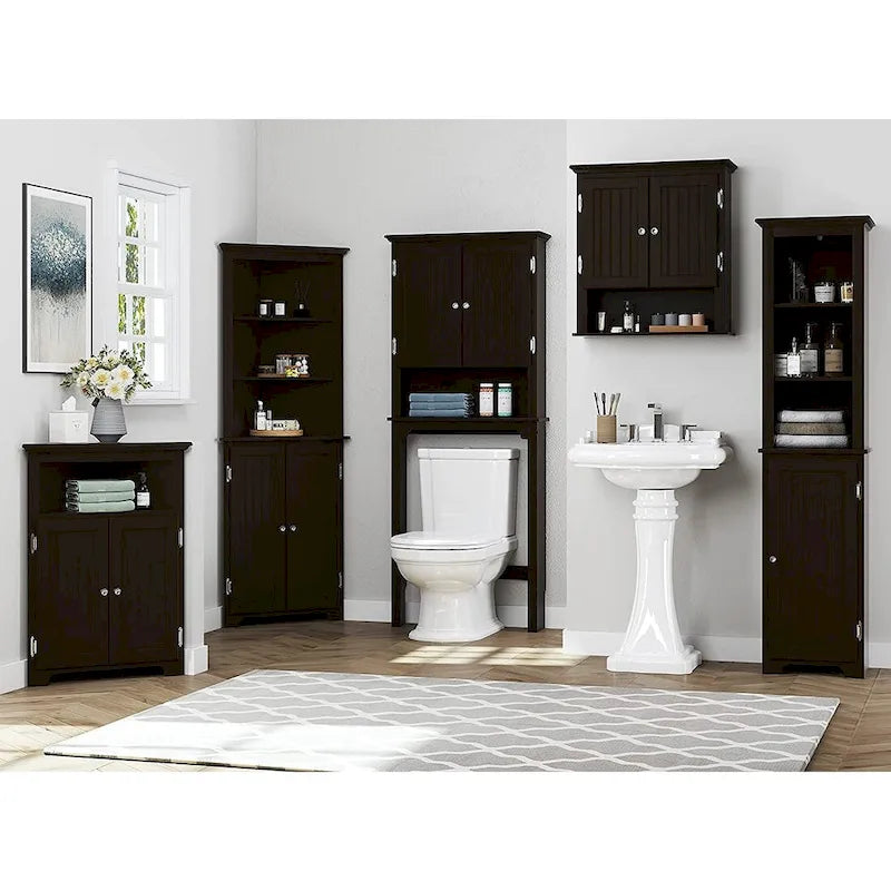 Meuble de rangement autoportant UTEX 64, armoire haute de salle de bain avec portes et étagères, tour de rangement autoportante pour le linge