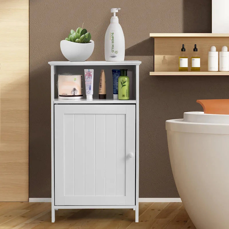 Meuble de rangement de salle de bain au sol avec porte simple et étagère réglable