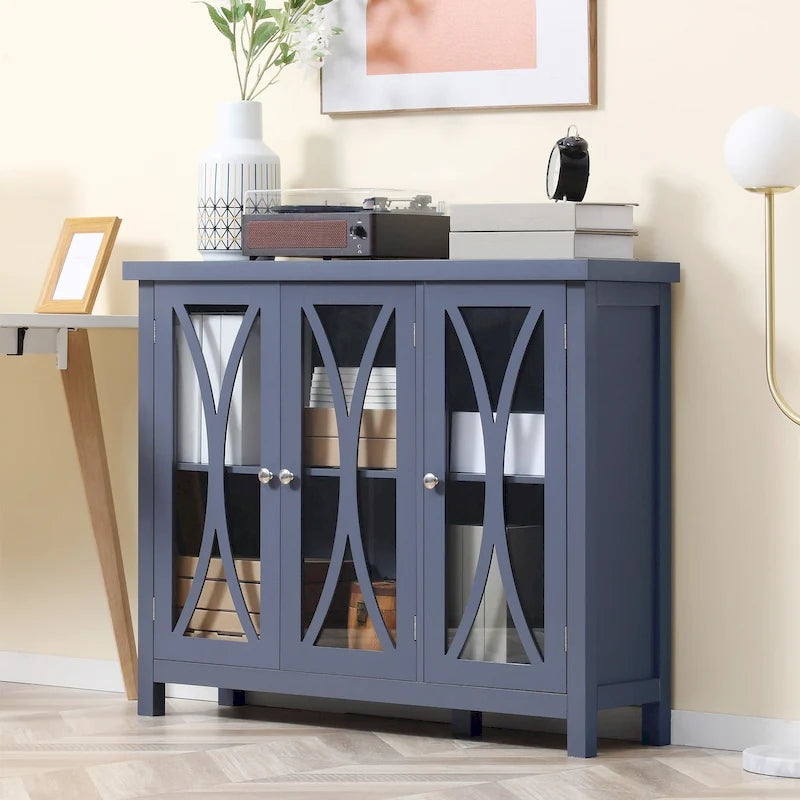 HOMCOM Buffet de cuisine moderne, Bahut avec 2 armoires de rangement, Portes vitrées