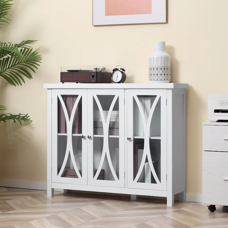 HOMCOM Buffet de cuisine moderne, Bahut avec 2 armoires de rangement, Portes vitrées