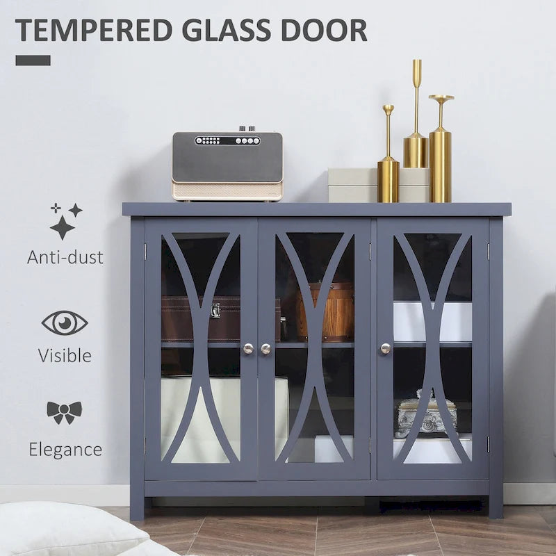 HOMCOM Buffet de cuisine moderne, Bahut avec 2 armoires de rangement, Portes vitrées