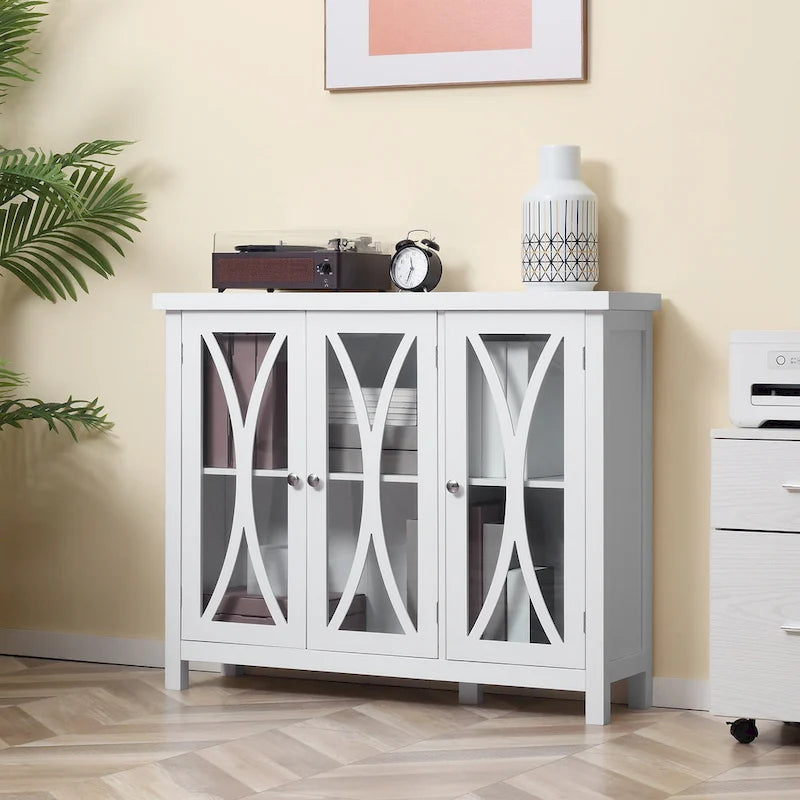 HOMCOM Buffet de cuisine moderne, Bahut avec 2 armoires de rangement, Portes vitrées