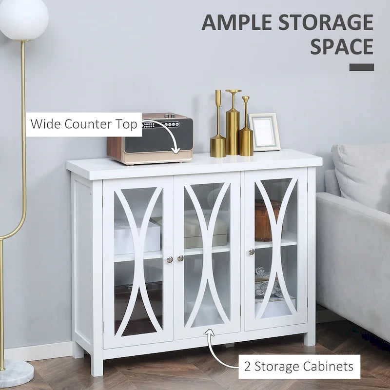 HOMCOM Buffet de cuisine moderne, Bahut avec 2 armoires de rangement, Portes vitrées