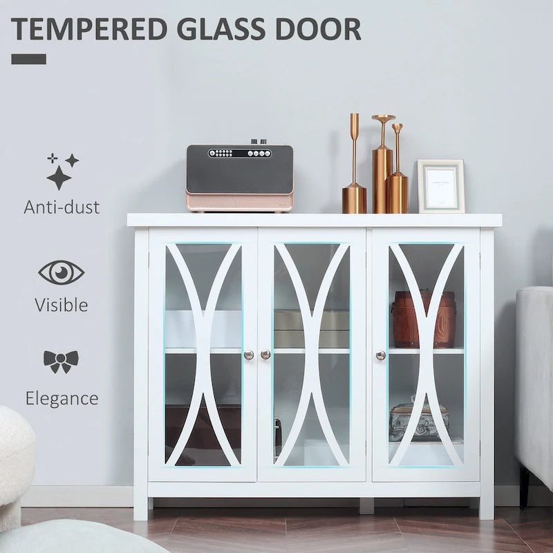 HOMCOM Buffet de cuisine moderne, Bahut avec 2 armoires de rangement, Portes vitrées