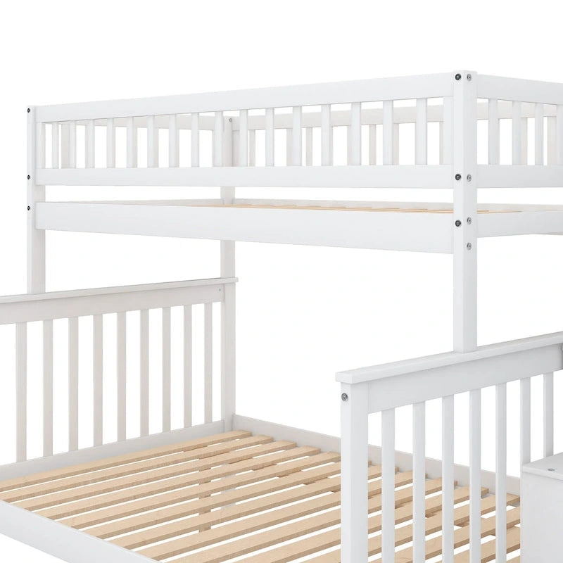 Lit superposé avec escalier de rangement, deux places en haut et grand lit en bas, gris