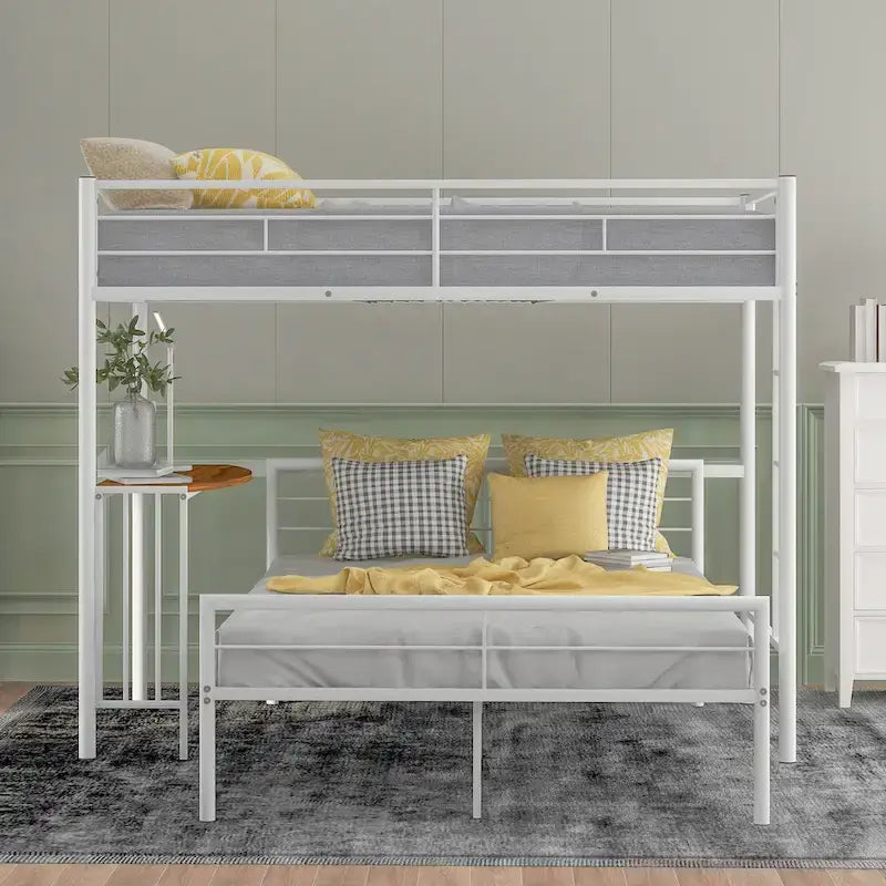 Lit superposé en métal double sur grand avec bureau, échelle et lattes de qualité pour chambre à coucher, blanc métallique_OLD SKU :LP000092AAK_