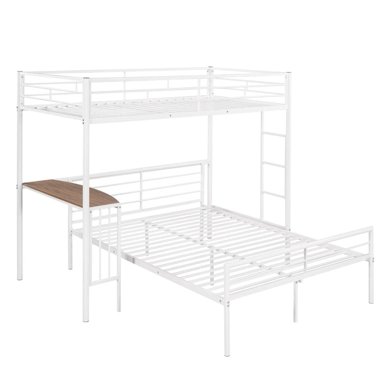 Lit superposé en métal double sur grand avec bureau, échelle et lattes de qualité pour chambre à coucher, blanc métallique_OLD SKU :LP000092AAK_