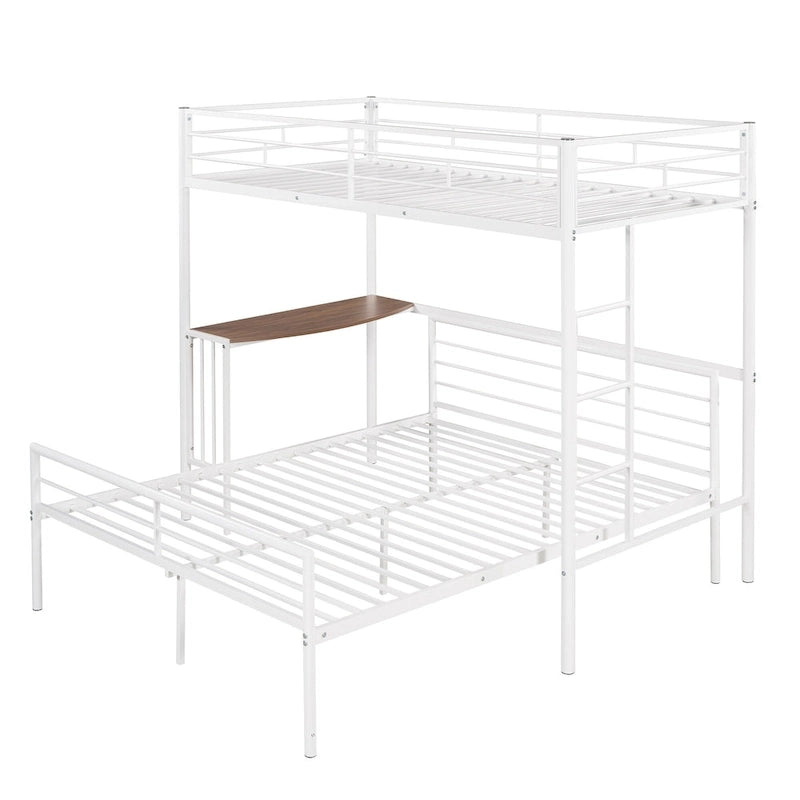 Lit superposé en métal double sur grand avec bureau, échelle et lattes de qualité pour chambre à coucher, blanc métallique_OLD SKU :LP000092AAK_